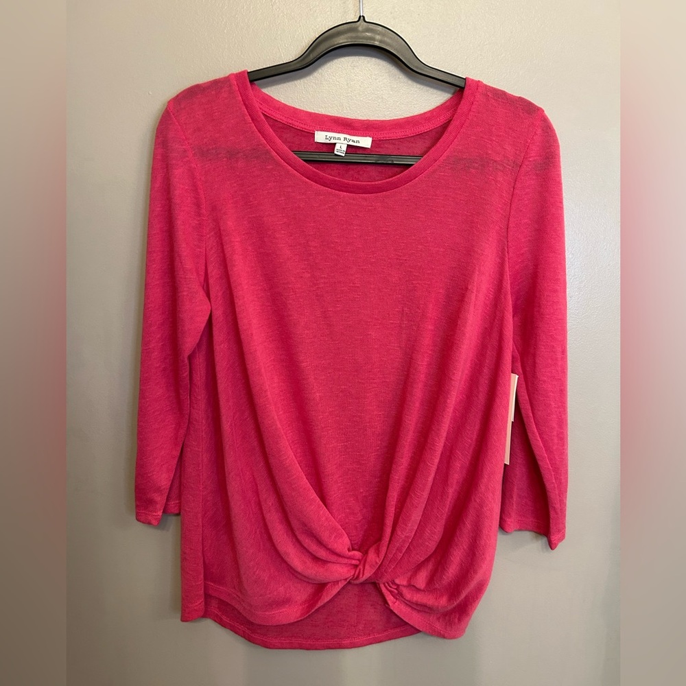 NWT Lynn Ryan hot pink tie front top semi sheer size L